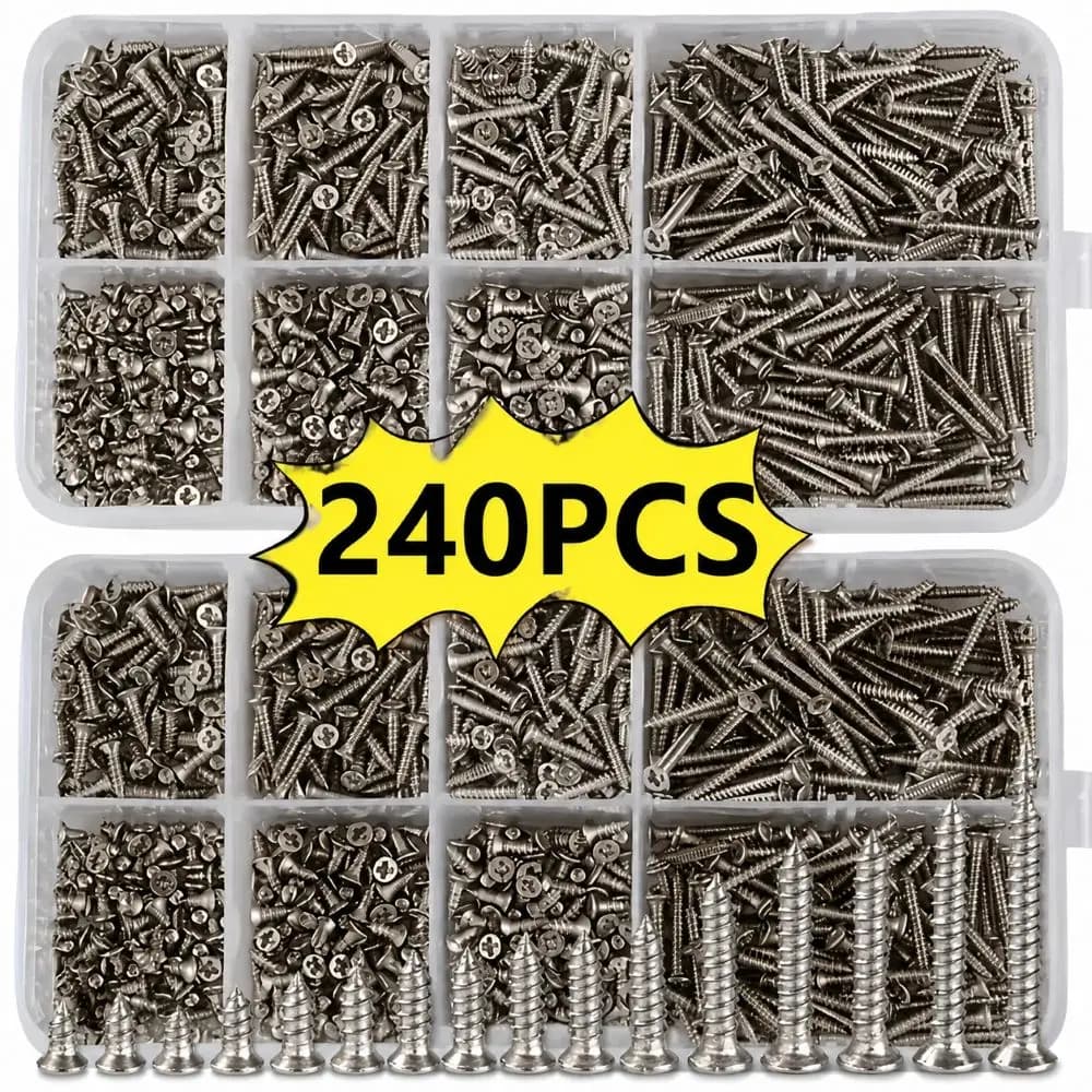 240-Piece Self-Tapping Wood Screw Set, 8 Sizes