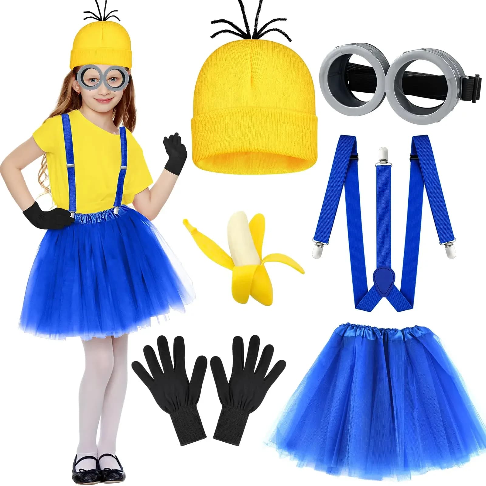 Halloween Costume for Adult Women Goggles Glasses/ Beanie Hats/Gloves/Tutu Skirt/Suspenders Accessories Cosplay Party Set