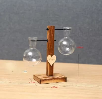 Wooden Frame Glass Hydroponic Vase