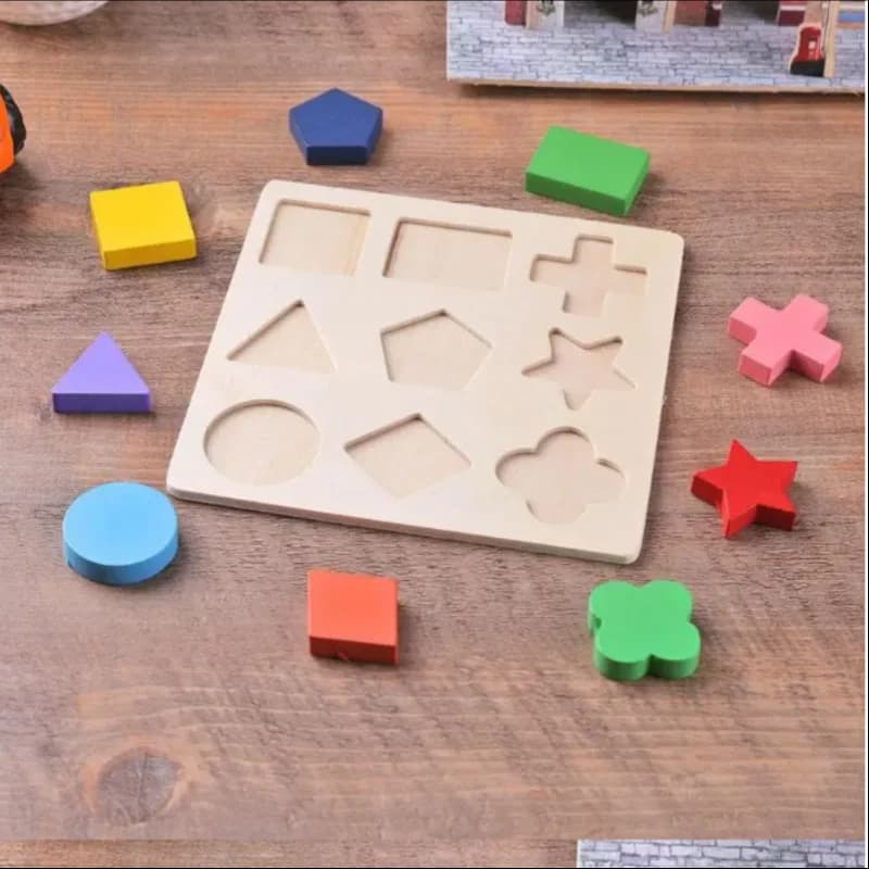 Wooden Geometric Blocks Shape Sorting Puzzle
