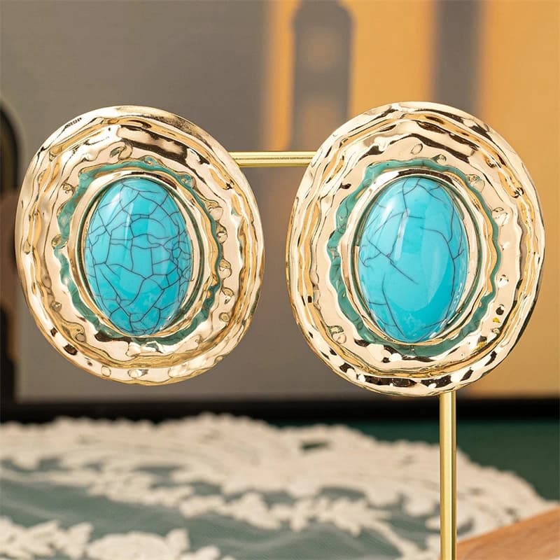 Blue Oval Stud Earrings for Women
