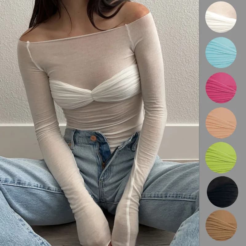 Off-Shoulder Long Sleeve Ruched Blouse