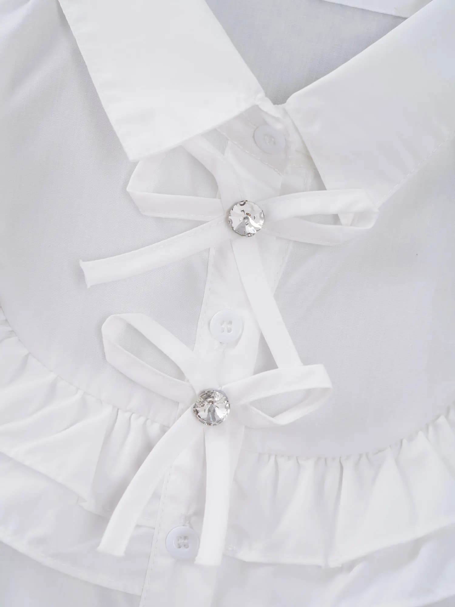 Girls White Ruffled Long Sleeve Button Down Blouse
