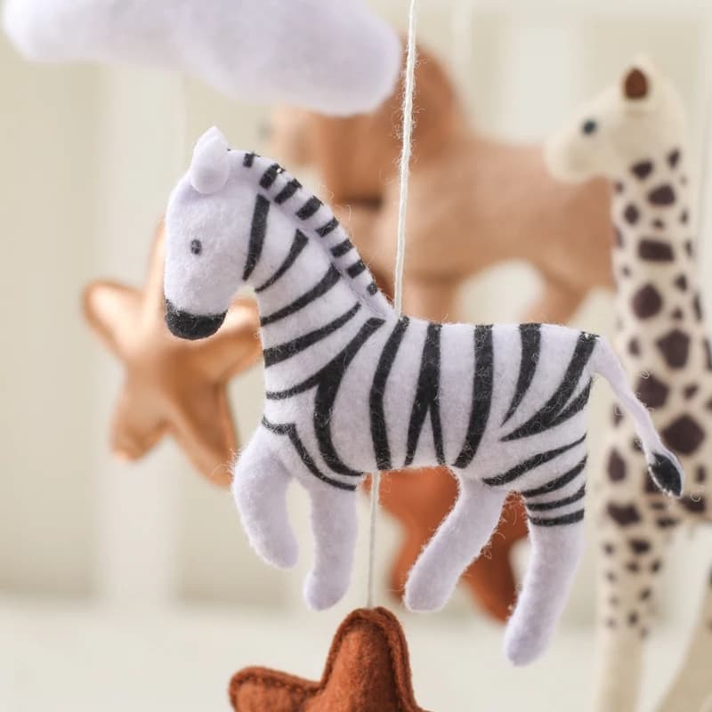 Wooden Crib Mobile with Music Box and Soft Felt Animals