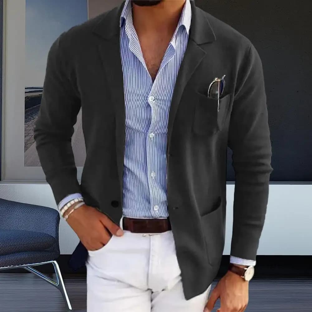 Men's Single-Breasted Solid Color Blazer