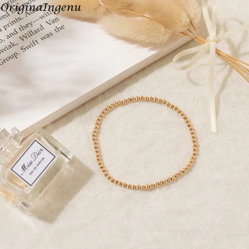 Gold Filled Ribbed Stretch Bead Bracelet
