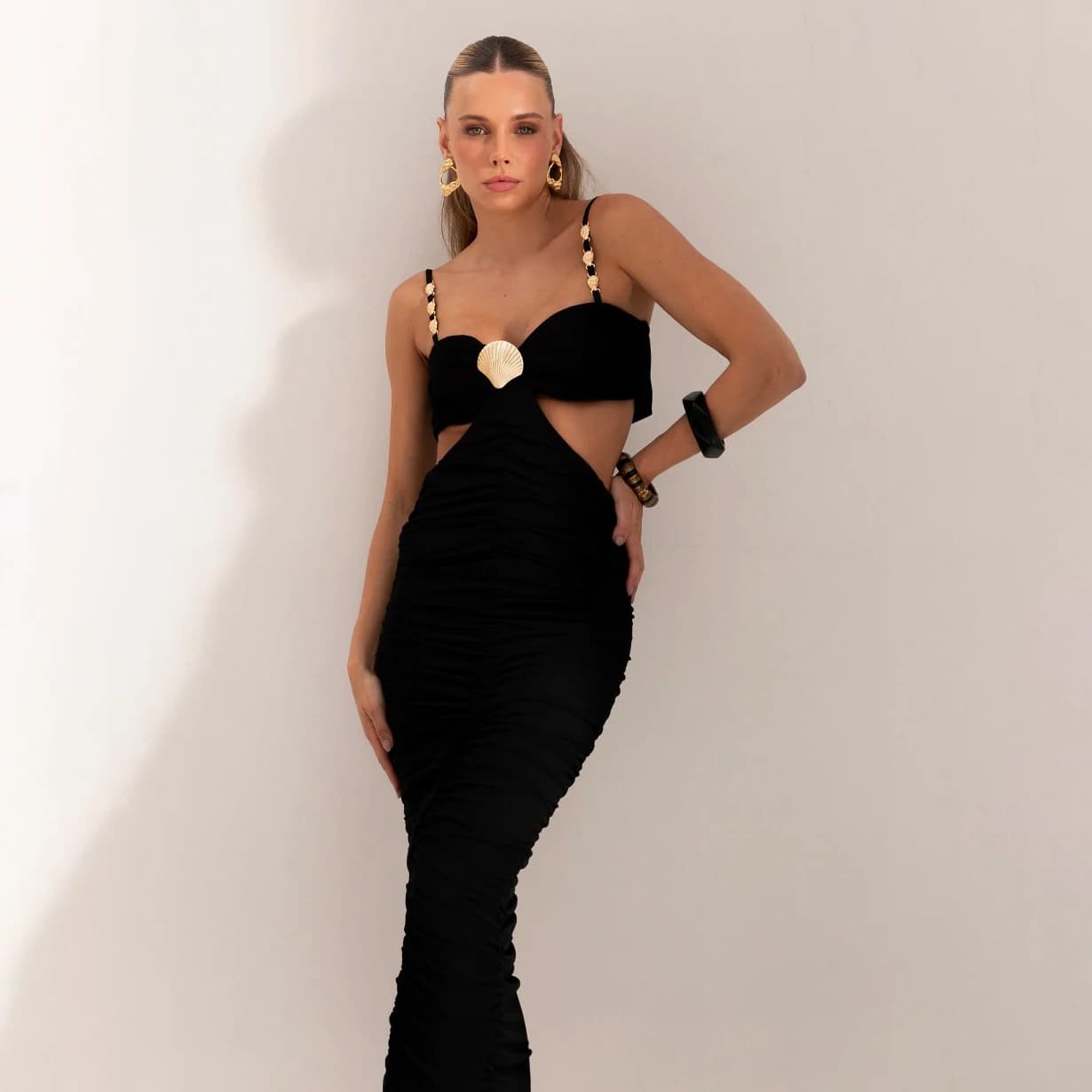 Hollow Shiny Shell Bikini With Cover Up
