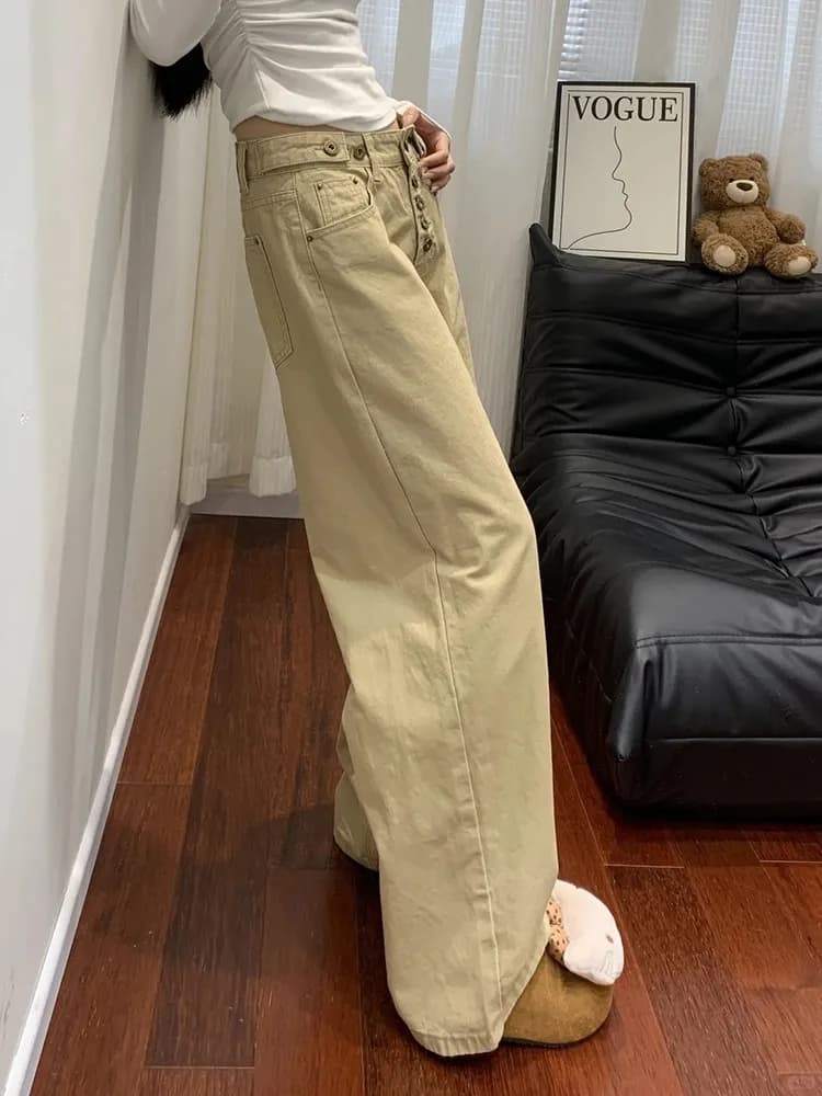 Men's Khaki Patchwork Work Pants Adjustable Waist