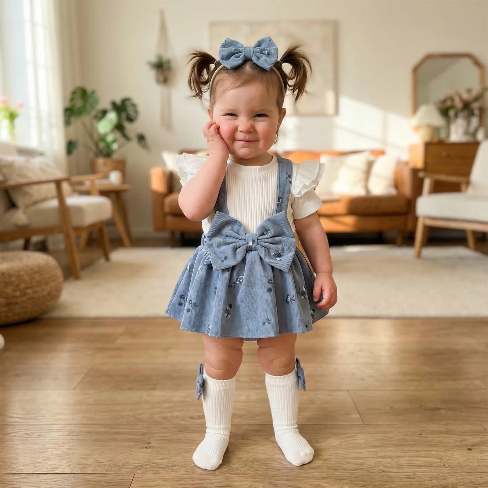 Baby Clothing Girls Summer Outfits Short Sleeve Skirt Romper + Long Socks + Headband Set Newborn Clothes