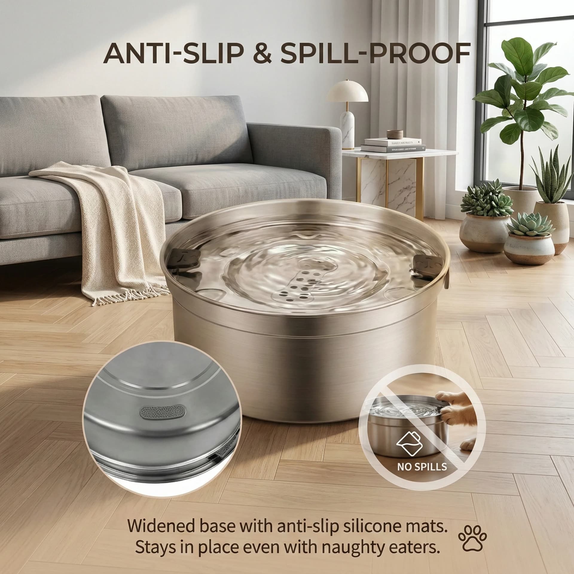 Stainless Steel Slow Pet Water Bowl
