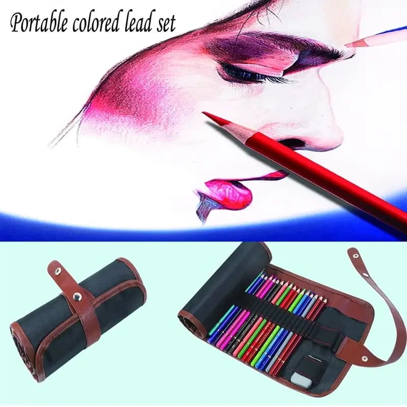 Colored Pencil Set with Canvas Roll-Up Case