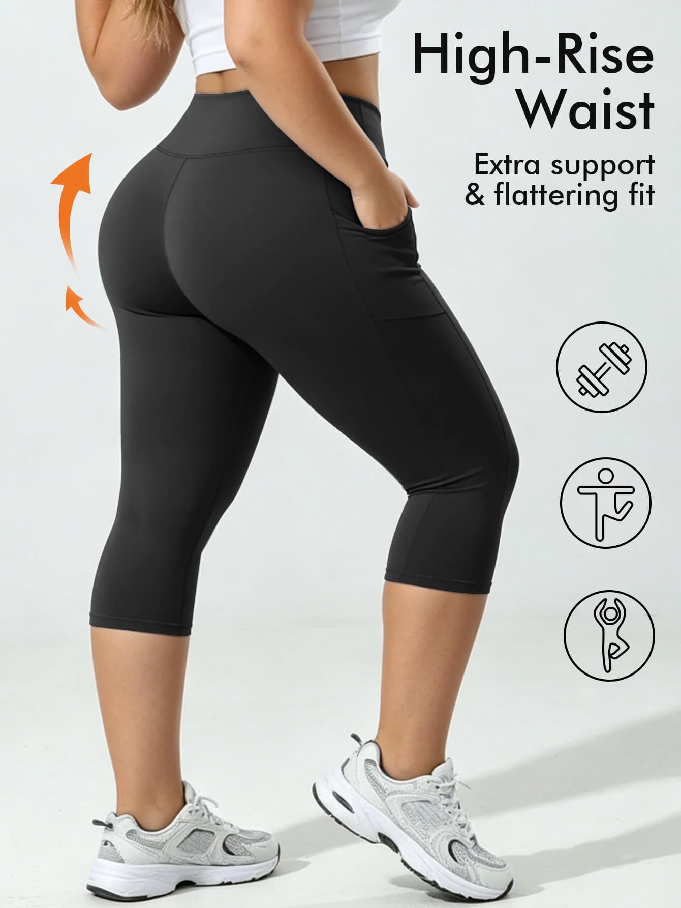 Plus Size Capri Leggings with Pockets and Tummy Control