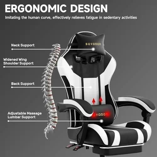 Ergonomic Gaming Chair,A Versatile 3-in-1 Video Game Chair for Work, Study, and Gaming,Features an Adjustable Backrest
