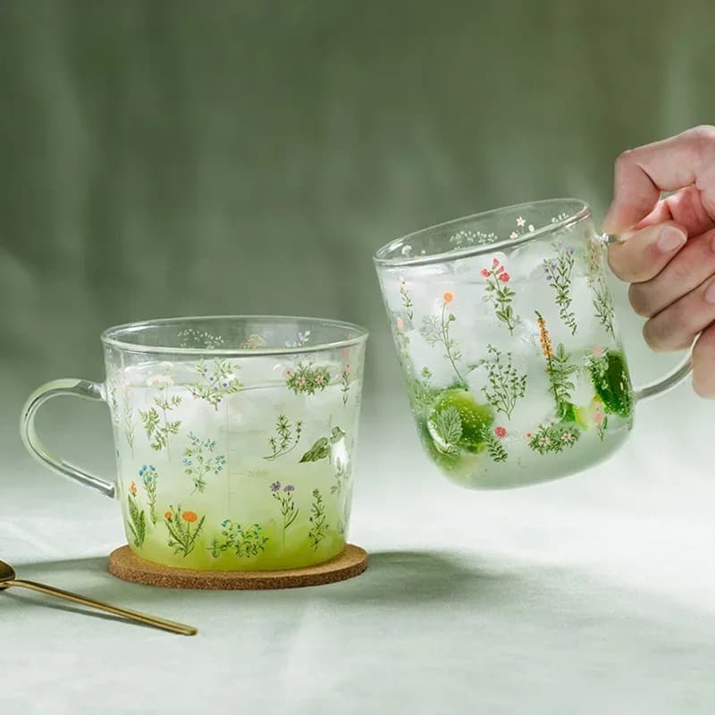Glass Grass Pattern Drinking Mugs Set