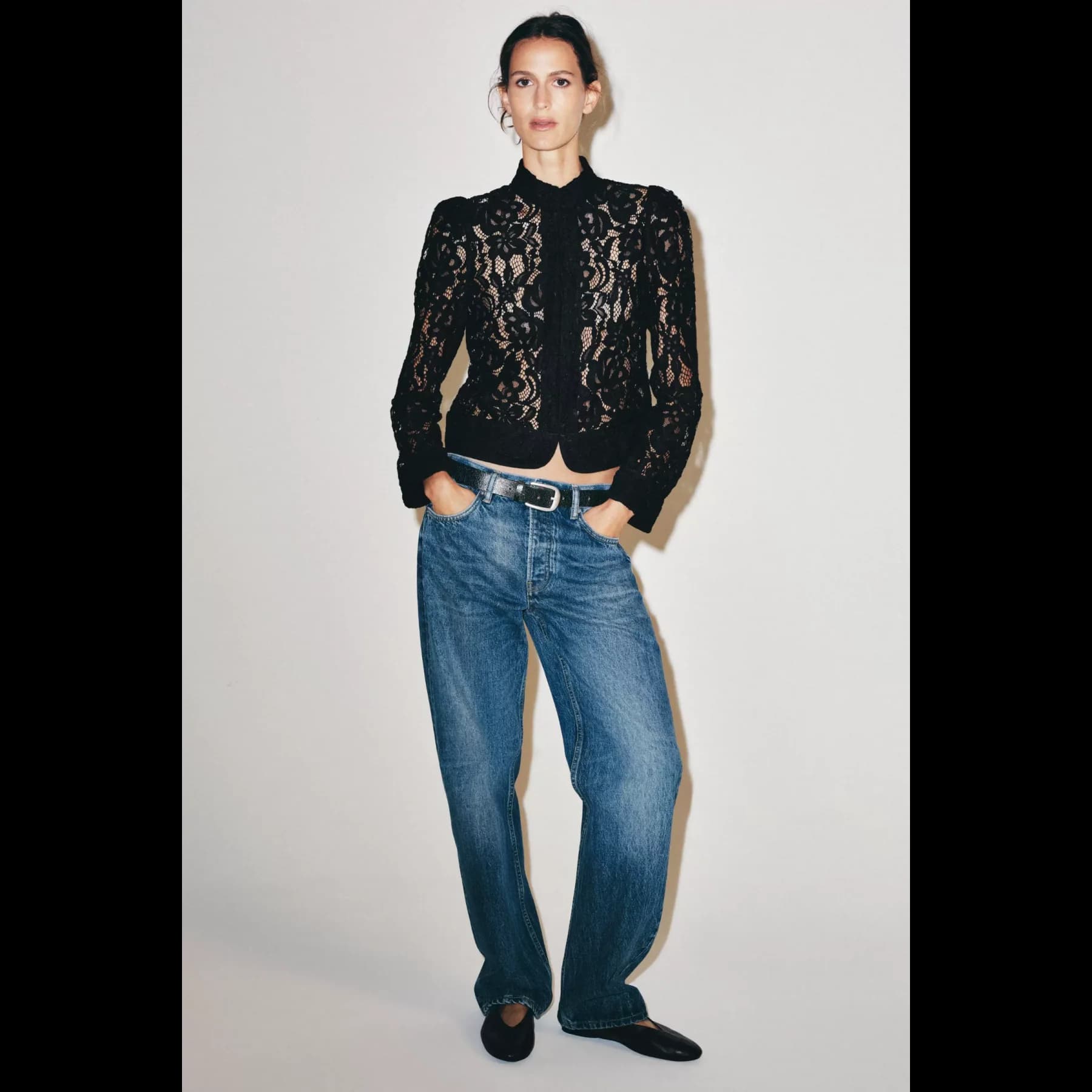 Women's Lace Blazer with Ruffle Detailing
