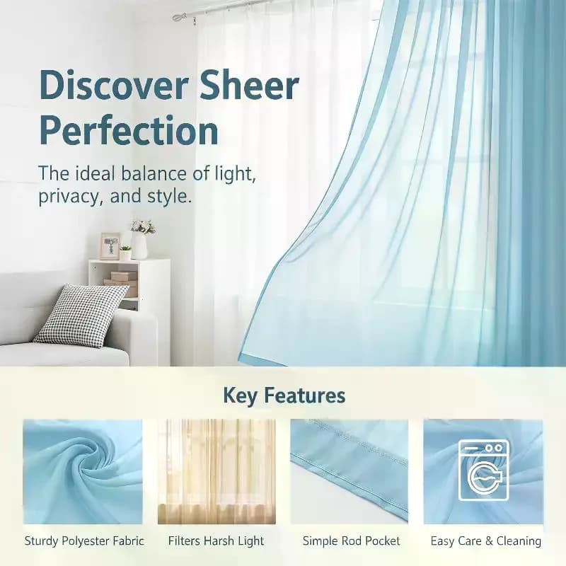 Light Blue Sheer Voile Window Curtain Panel