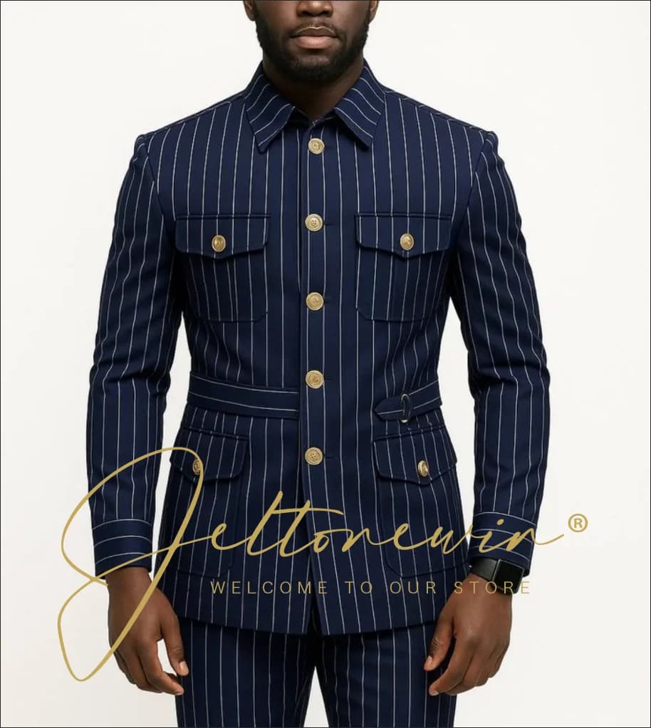 Men's Navy Pinstripe Slim Fit Suit