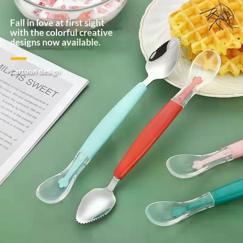 Stainless Steel Baby Spoon Set with Silicone Tips