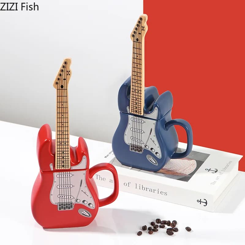 Creative Guitar Shaped Mug Coffee Shop Decorative Milk Coffee Cup Ceramic Water Cup Modern Style Home Juice Tea Cup Drink Gifts