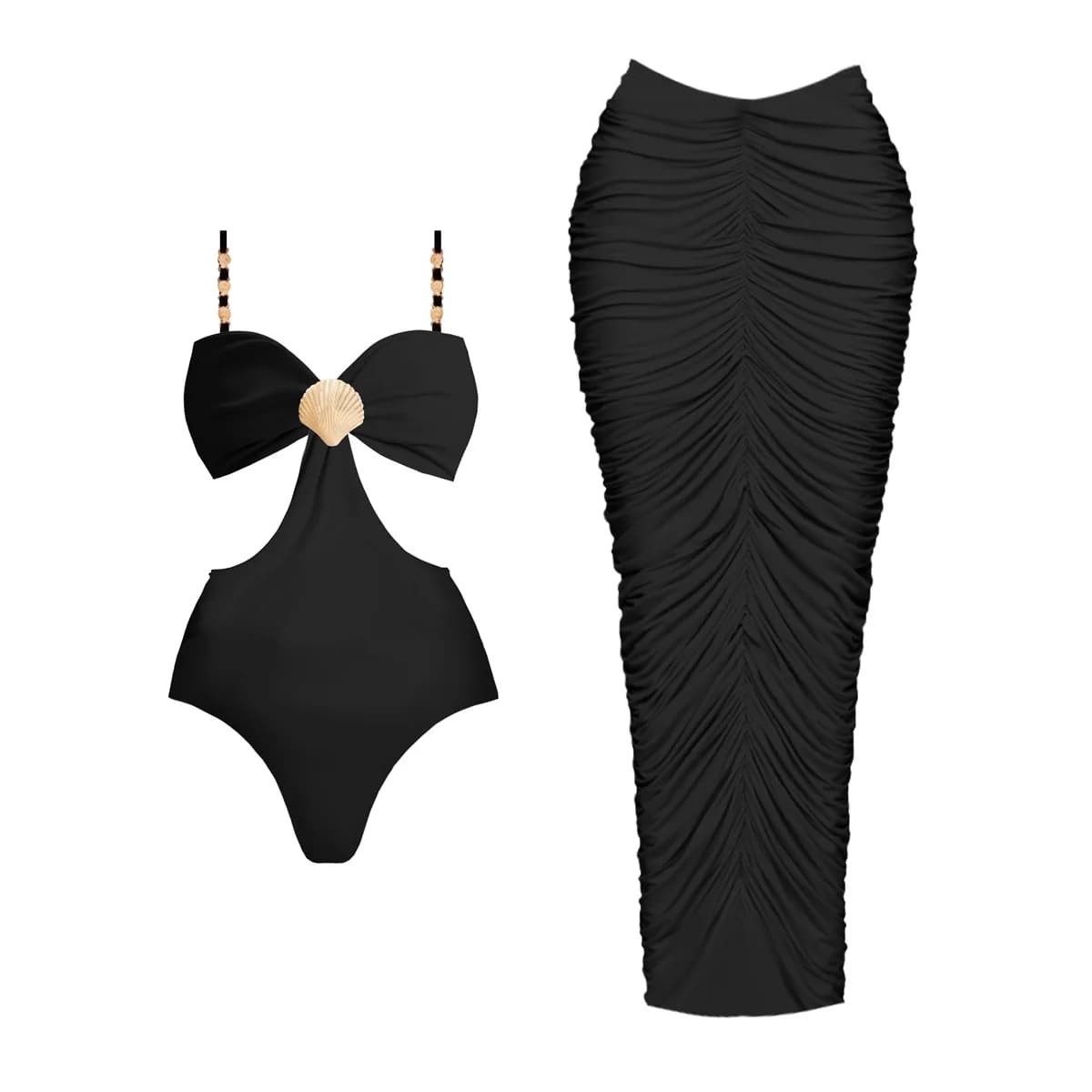 Hollow Shiny Shell Bikini With Cover Up