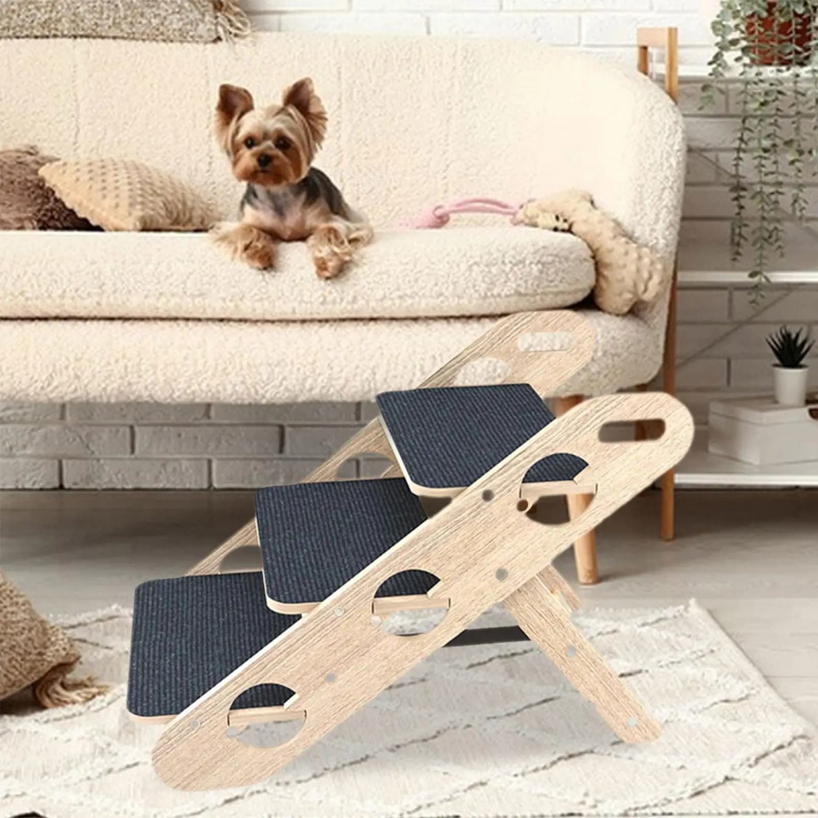 Folding Pet Stairs Wood 3-Step Ramp
