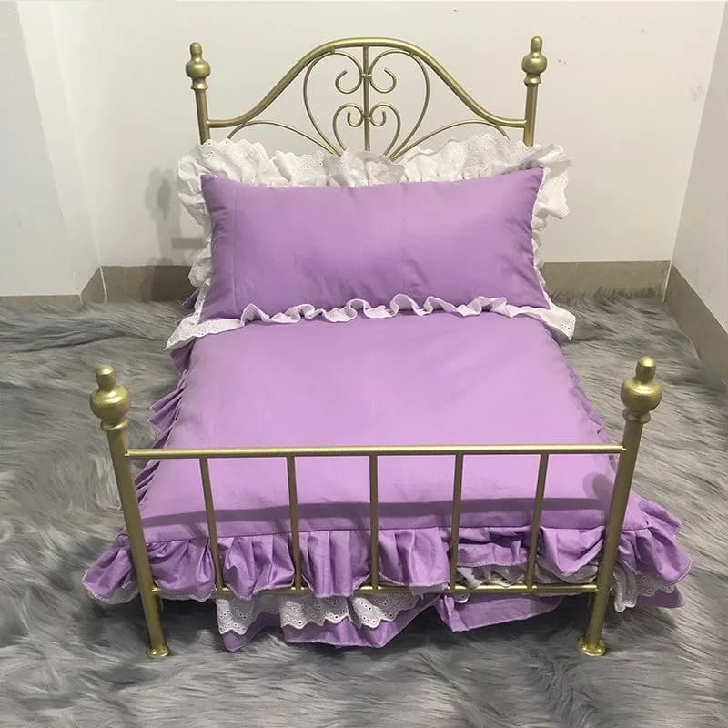 Princess Bed for Small Pets Wrought Iron Pet Bed Removable Washable Breathable Dog and Cat Bed Detachable Bed Frame