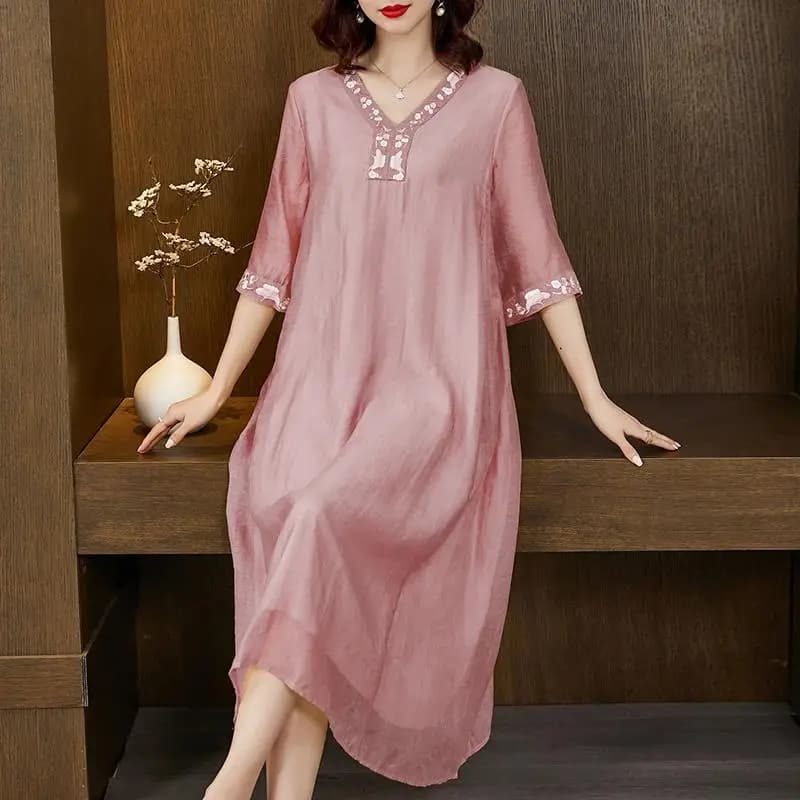 Embroidered Half Sleeve Midi Dress