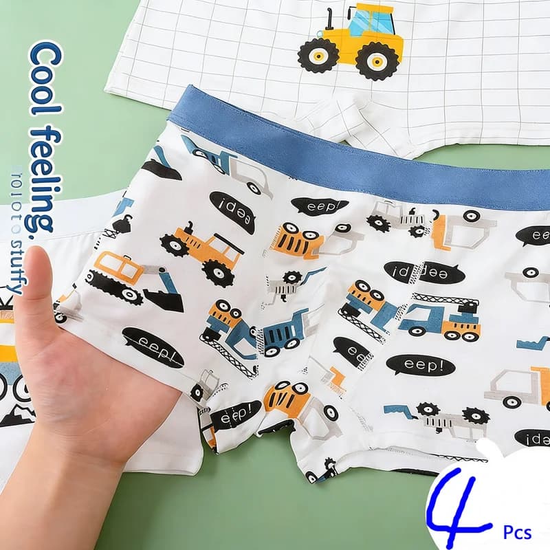 Boys Cotton Dinosaur Print Underwear 4-Pack