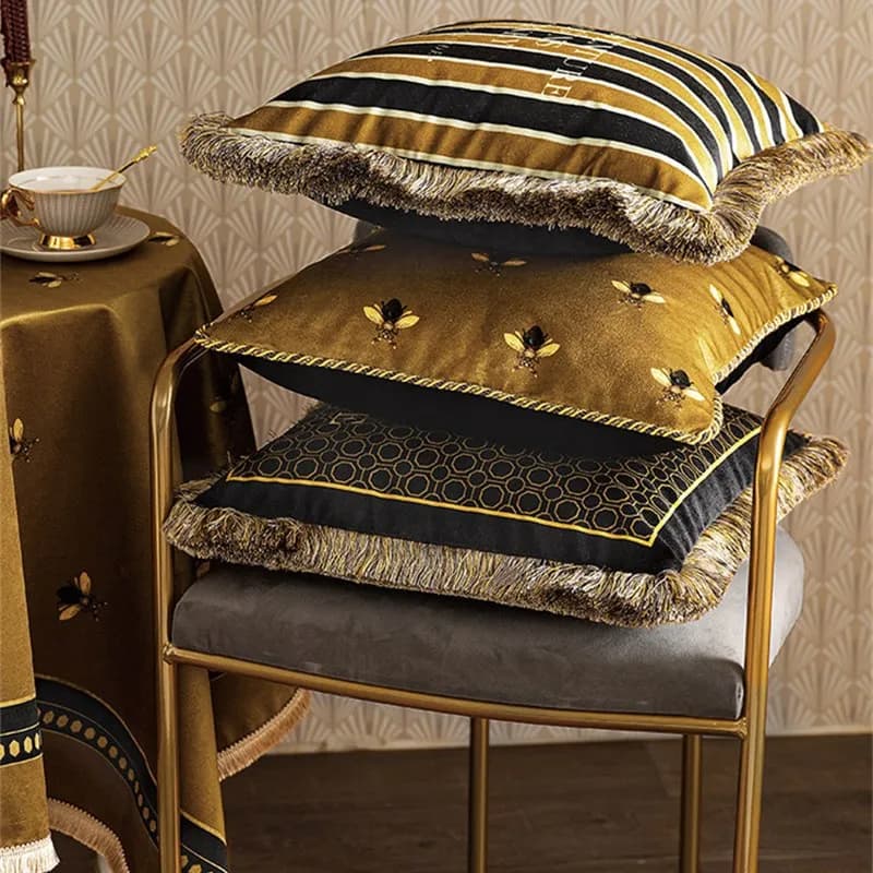 Bee Honey Golden Velvet Throw Pillow Cover
