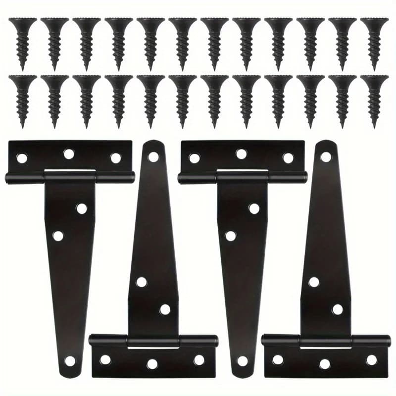 4 Inch Heavy-Duty Black T-Hinges with Screws