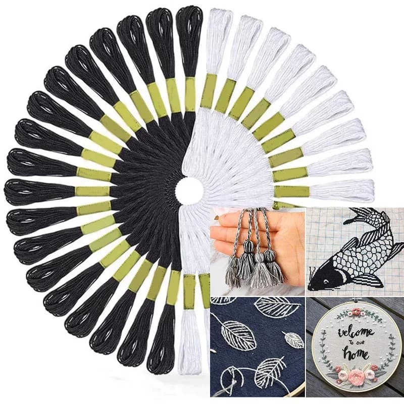 Black and White Embroidery Floss Skeins