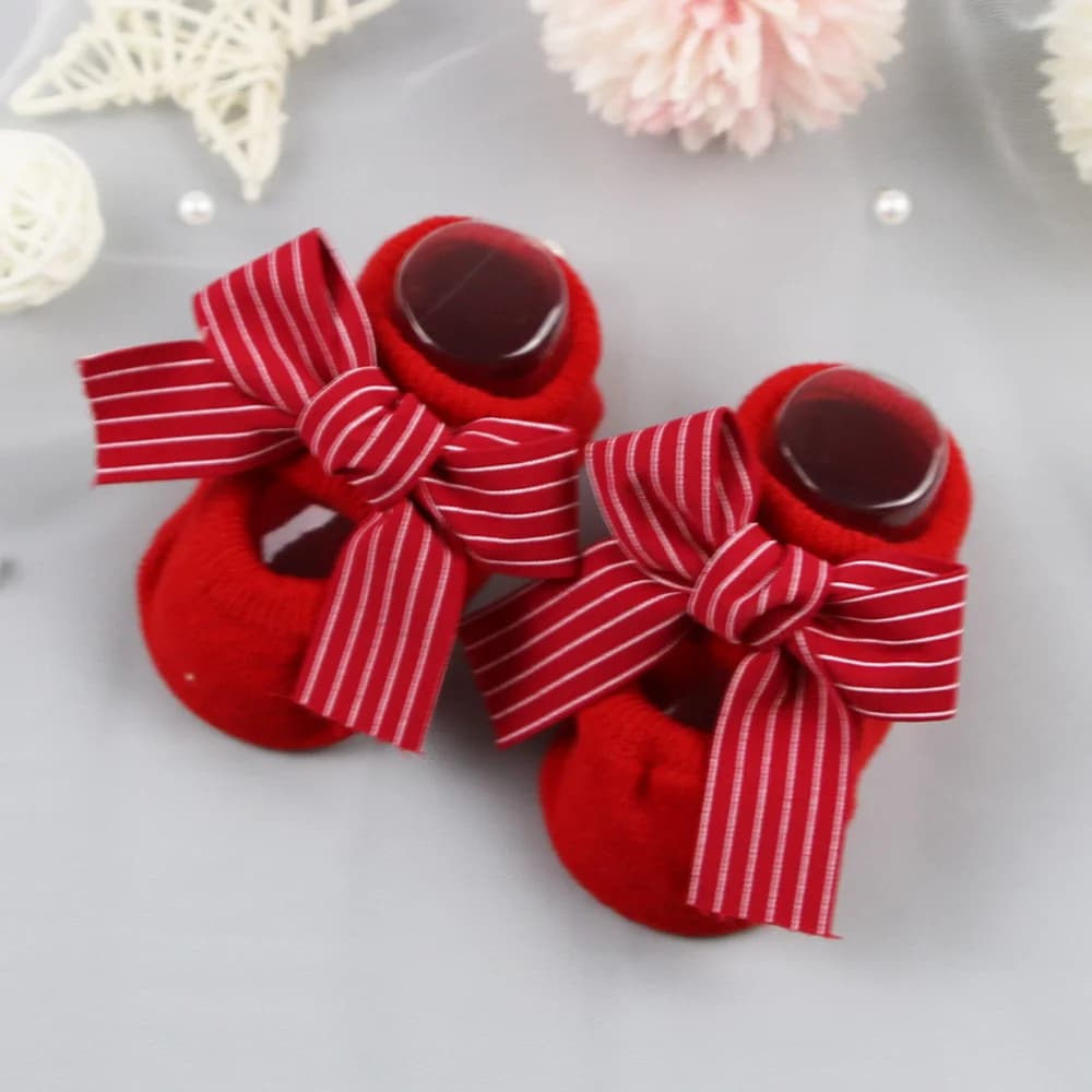 Baby Girl Bow Boat Socks Red Cotton