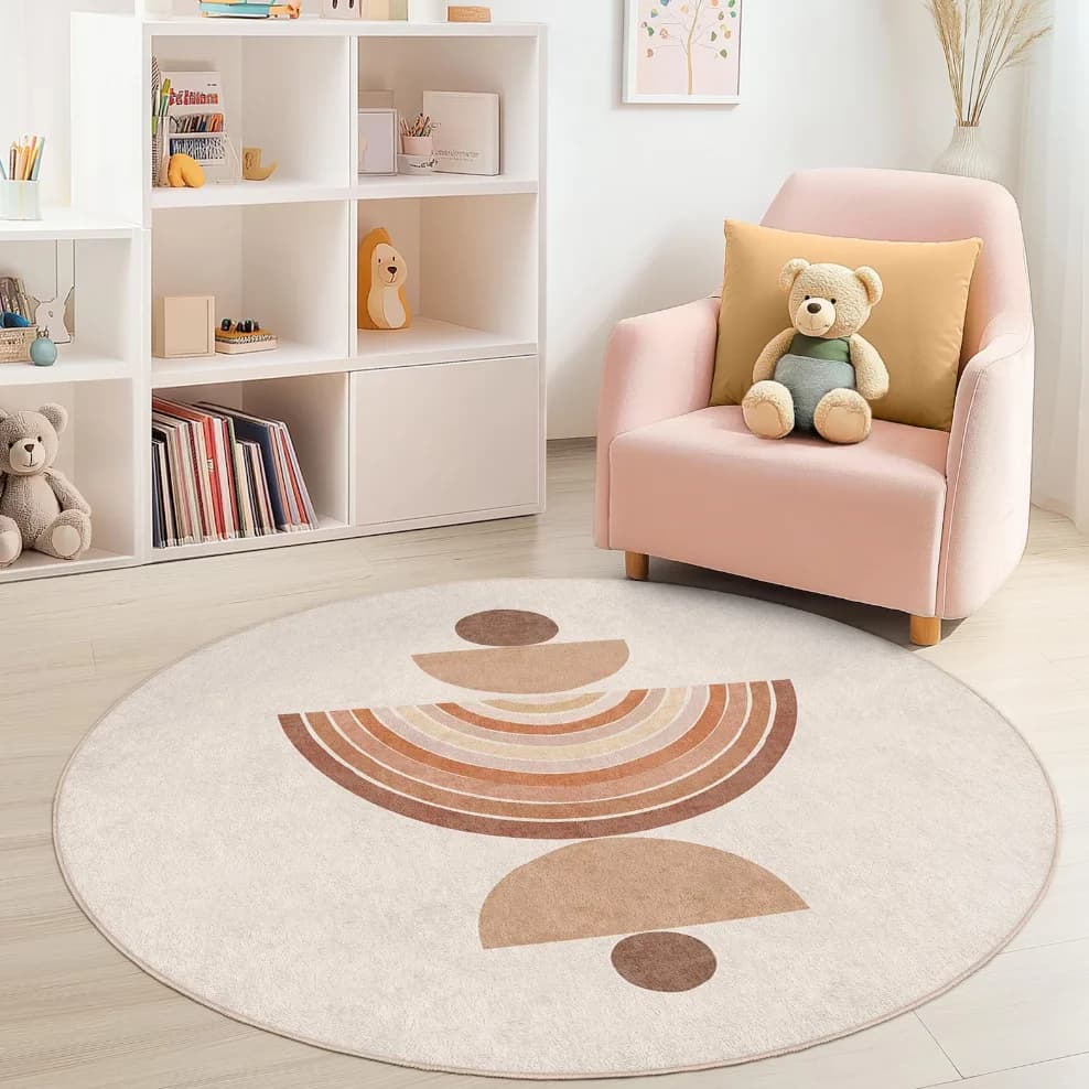 Round Kids Room Cute Geometric Theme Area Rug Rainbow Cloud Mat Non Slip Soft Safe Stylish for Bedroom Playroom Home Decor