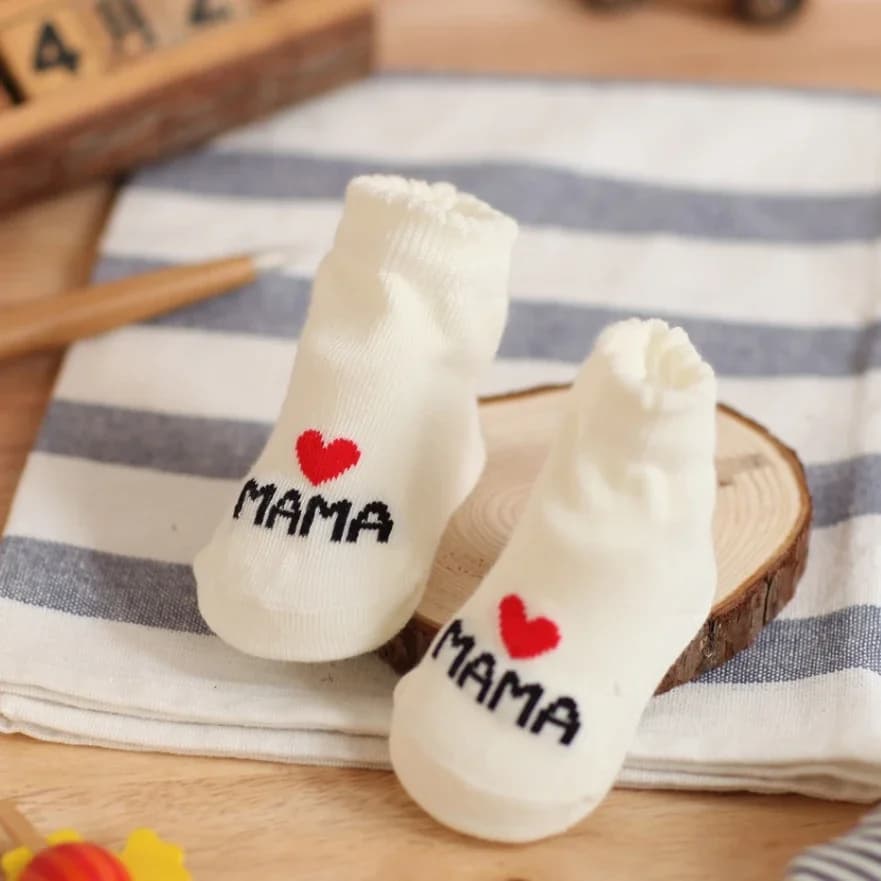 Newborn Baby Crew Socks Mama Papa 2-Pair