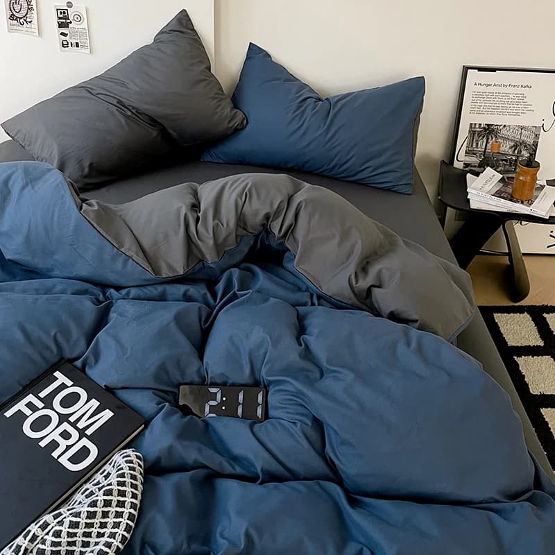Japanese Bedding Set Solid Polyester AB Side Duvet Cover+Sheet +Pillowcase All Season Home Bed Linens Drop Shipping Full King