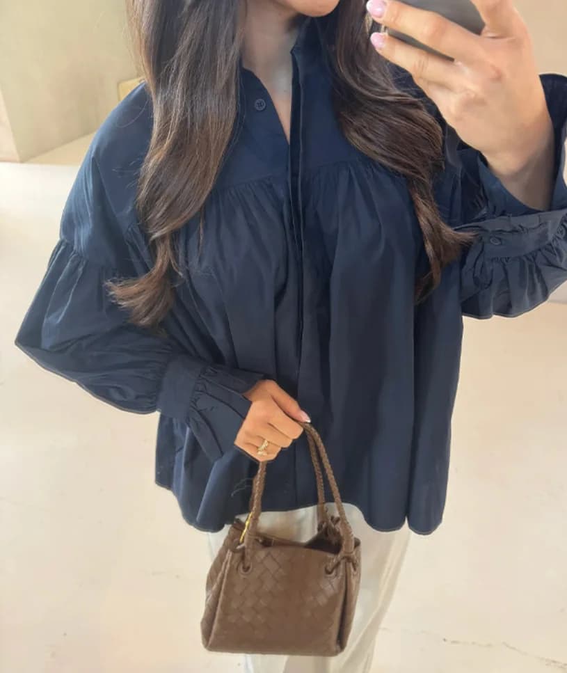 Women's Fashion 2025, Two-color Chiffon Shirt with Drop Shoulder, Lantern Long Sleeves, Loose Fit, Single-breasted.