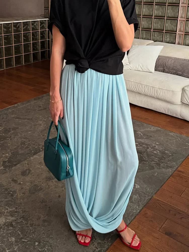 Pleated Mesh High Waist Maxi Skirt