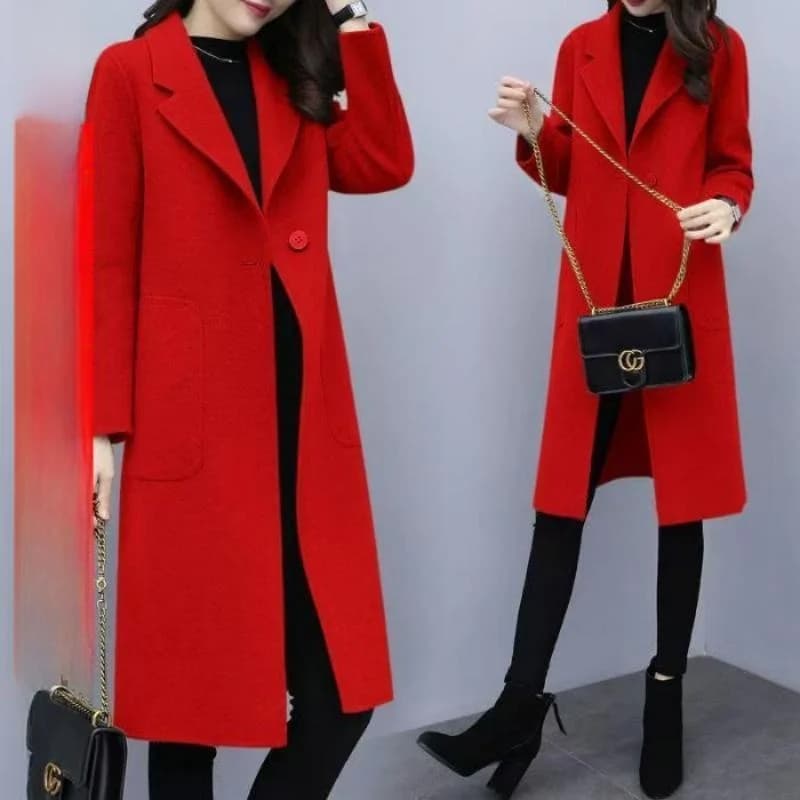 Plus Size Knee-Length Winter Woolen Coat