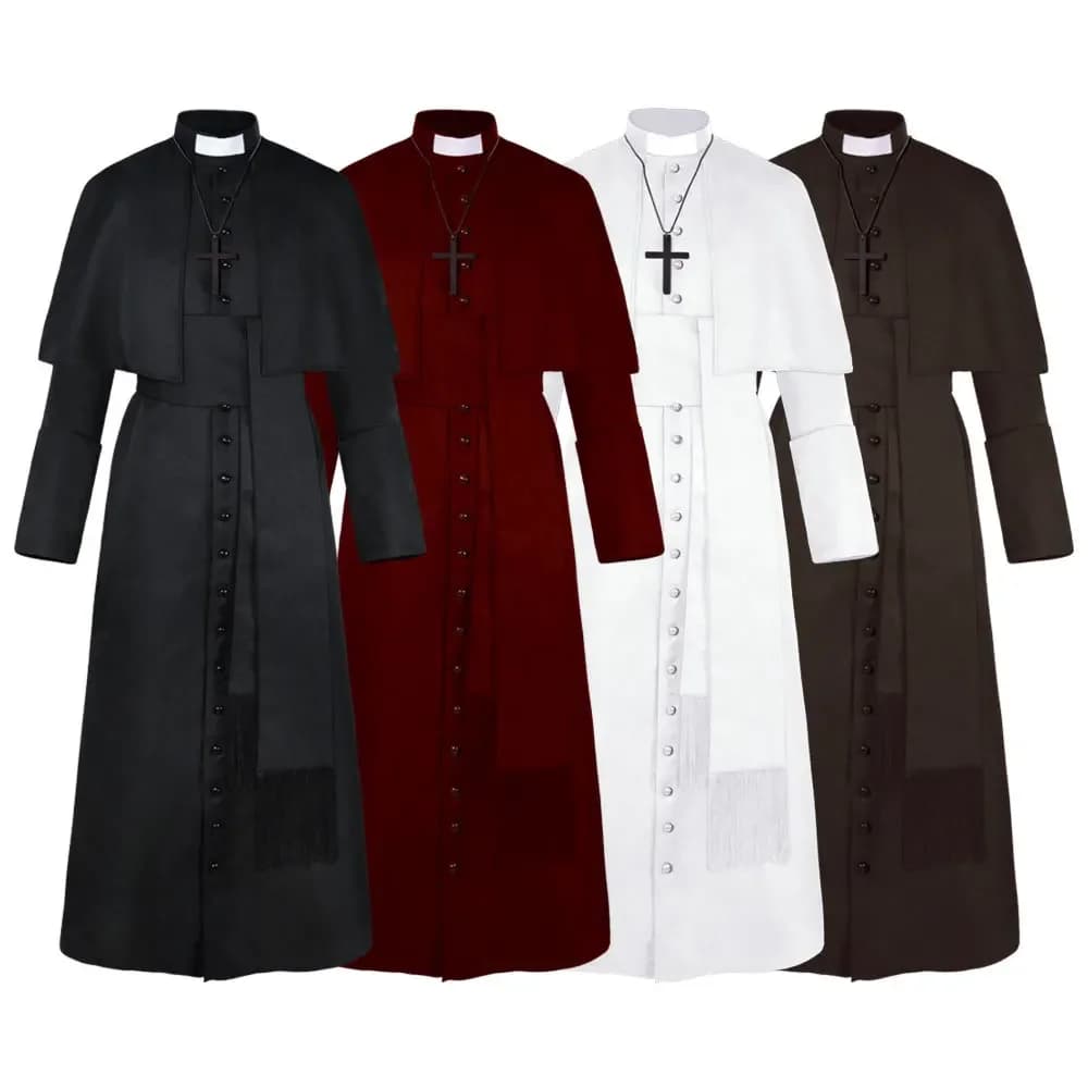 Halloween Costume Men Women Medieval Outfit Hooded Monk Costume Renaissance Priest Uniforms Robe Cosplay Witch Wizard Cloak Cape