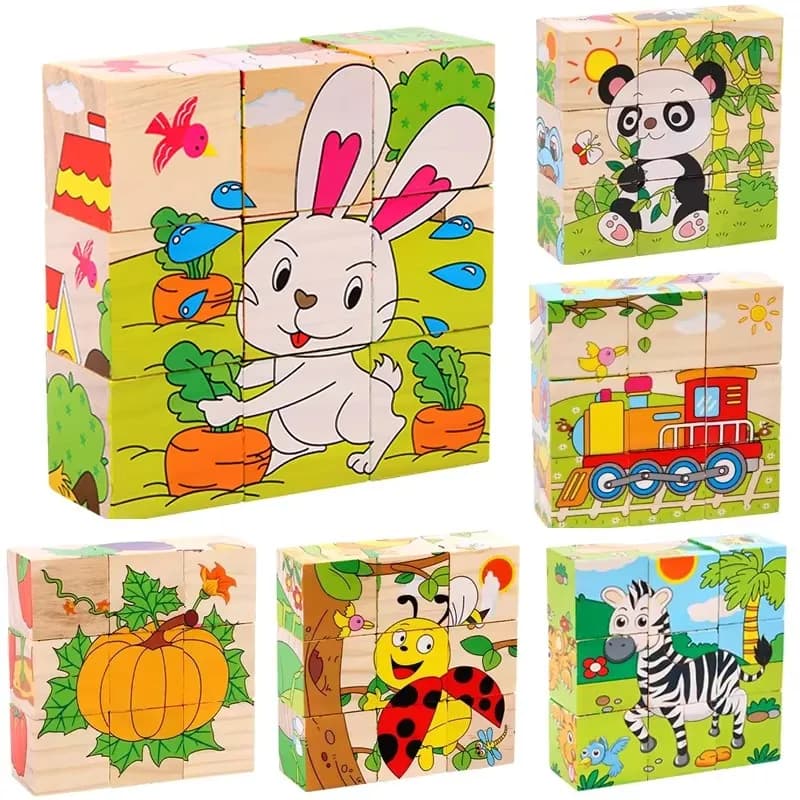 Wooden Animal Cube Puzzle Blocks