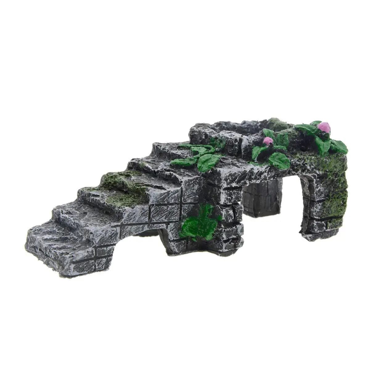 Ancient Ruins Aquarium Ornament, Resin Fish Tank Decoration with Stairs & Plants, Reptile Hideout Cave for Lizards, Turtles