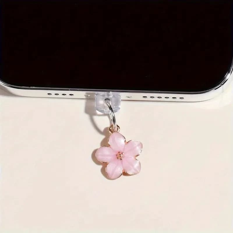 1pcs Simple Flowers Phone Dust Plug Accessories Decoration Hanging Pendant for iPhone for Samsung Type-C Charging Port