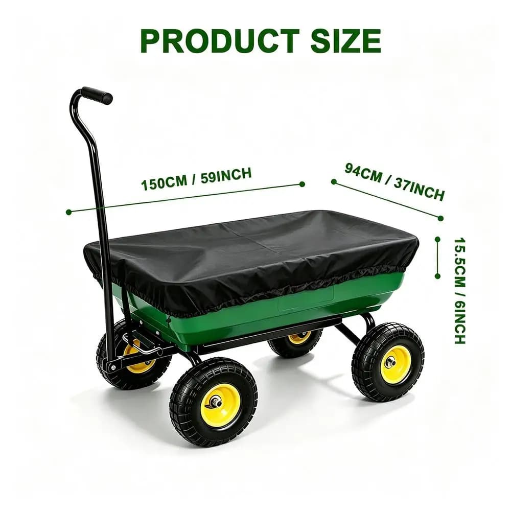 Garden Utility Dump Cart Cover Heavy Duty Waterproof Dustproof UV Resistant Wagon Protective Cover for Farm Yard Lawn Patio