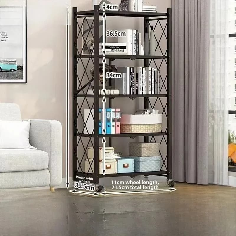 Kitchen Multi-layer Storage Rack Stand Moveable No-installation Carbon Steel Foldable Organizer for Utensils And Dishes