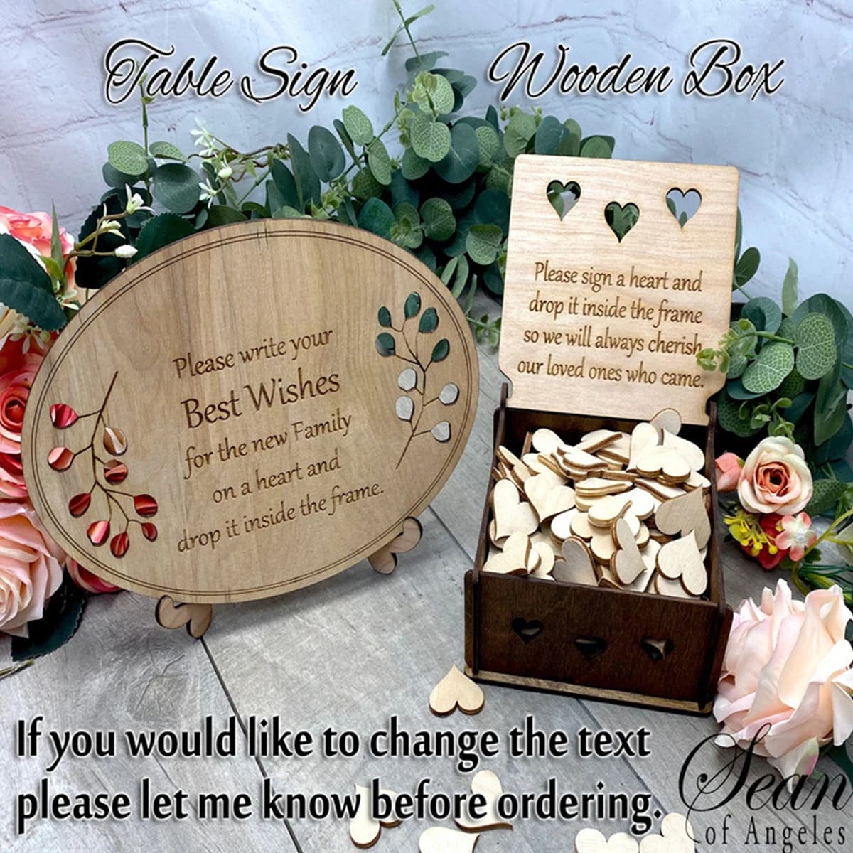 Wooden Round Guest Book Drop Box with Leaves