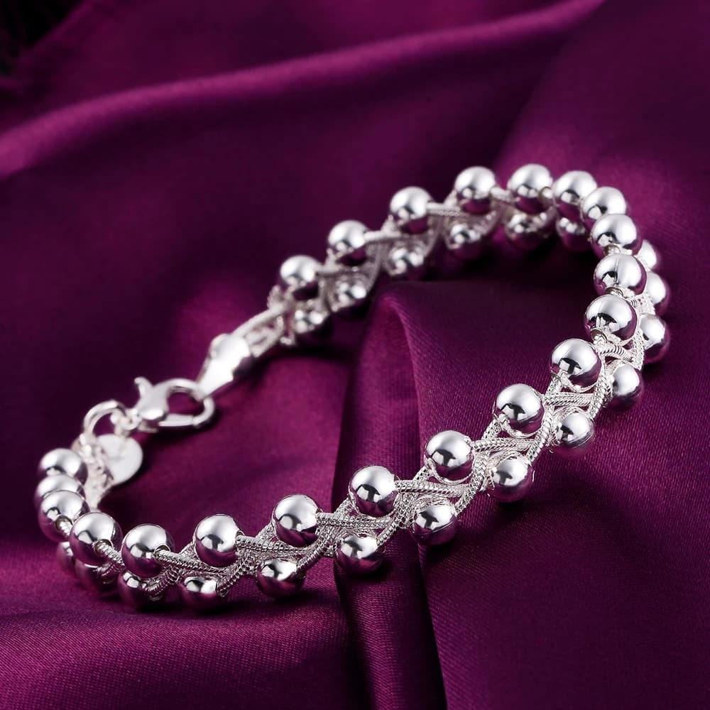 925 Sterling Silver Braided Beads Chain Bracelet