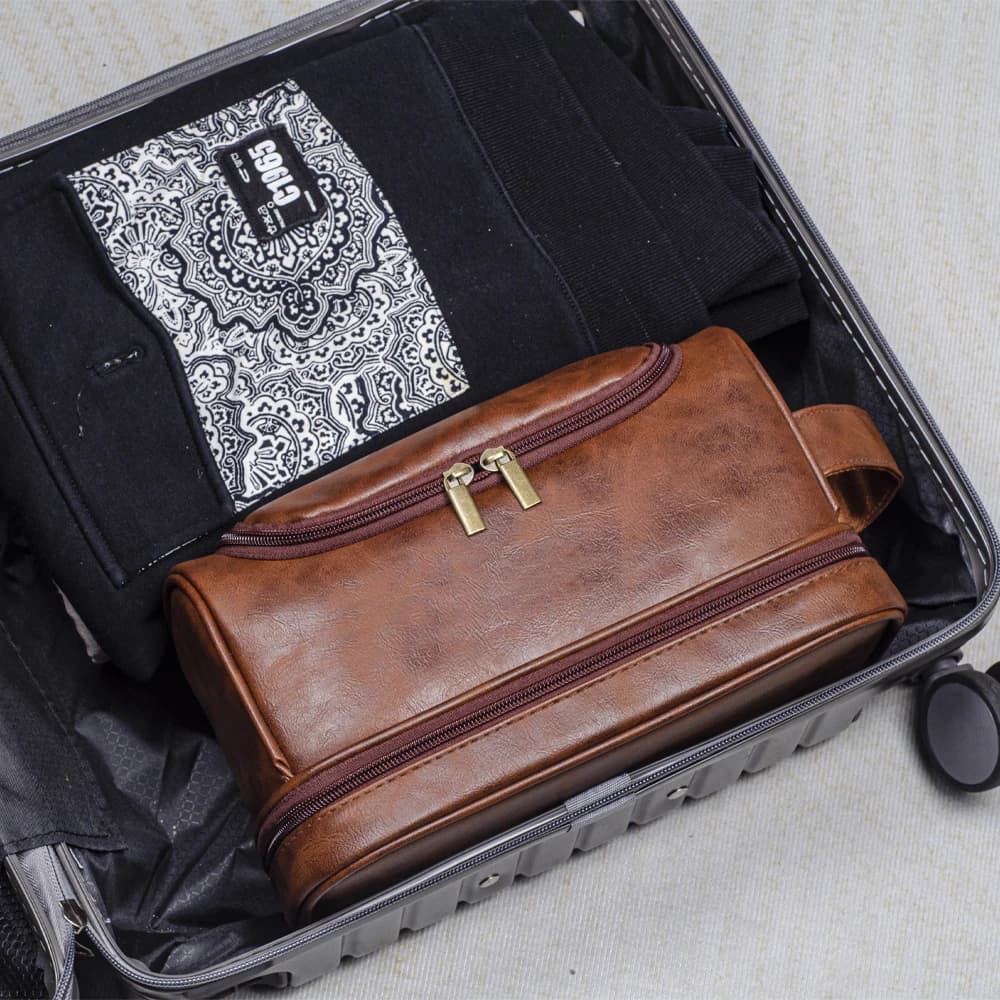Toiletry Bag, Mens Leather Travel Organizer Kit with Hanging Hook, Large Water-resistant Toiletries Bathroom Shaving Bags