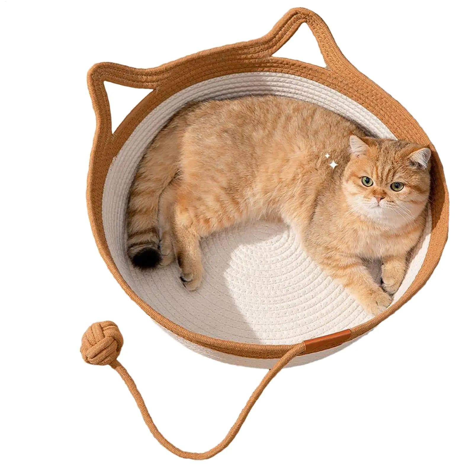 Hand-Woven Cotton Rope Cat Bed Basket