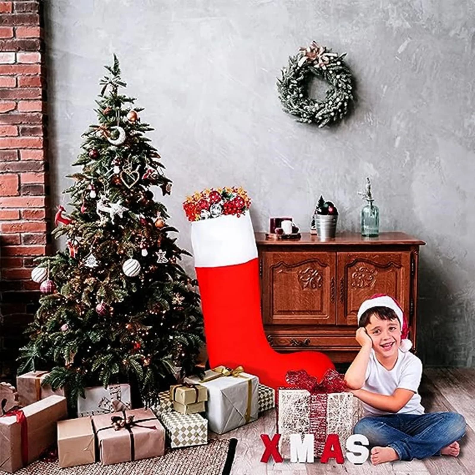 36.2 Inch White Plush Christmas Stocking