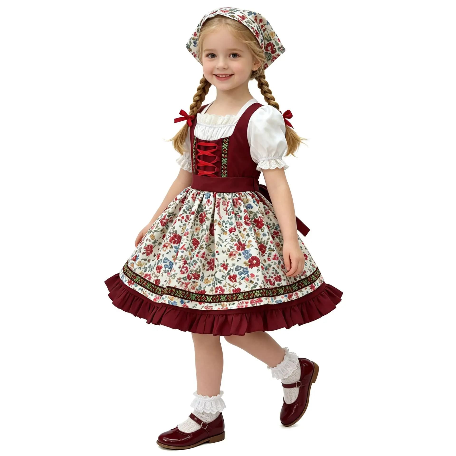 Girls Bavarian Dirndl Floral Performance Dress
